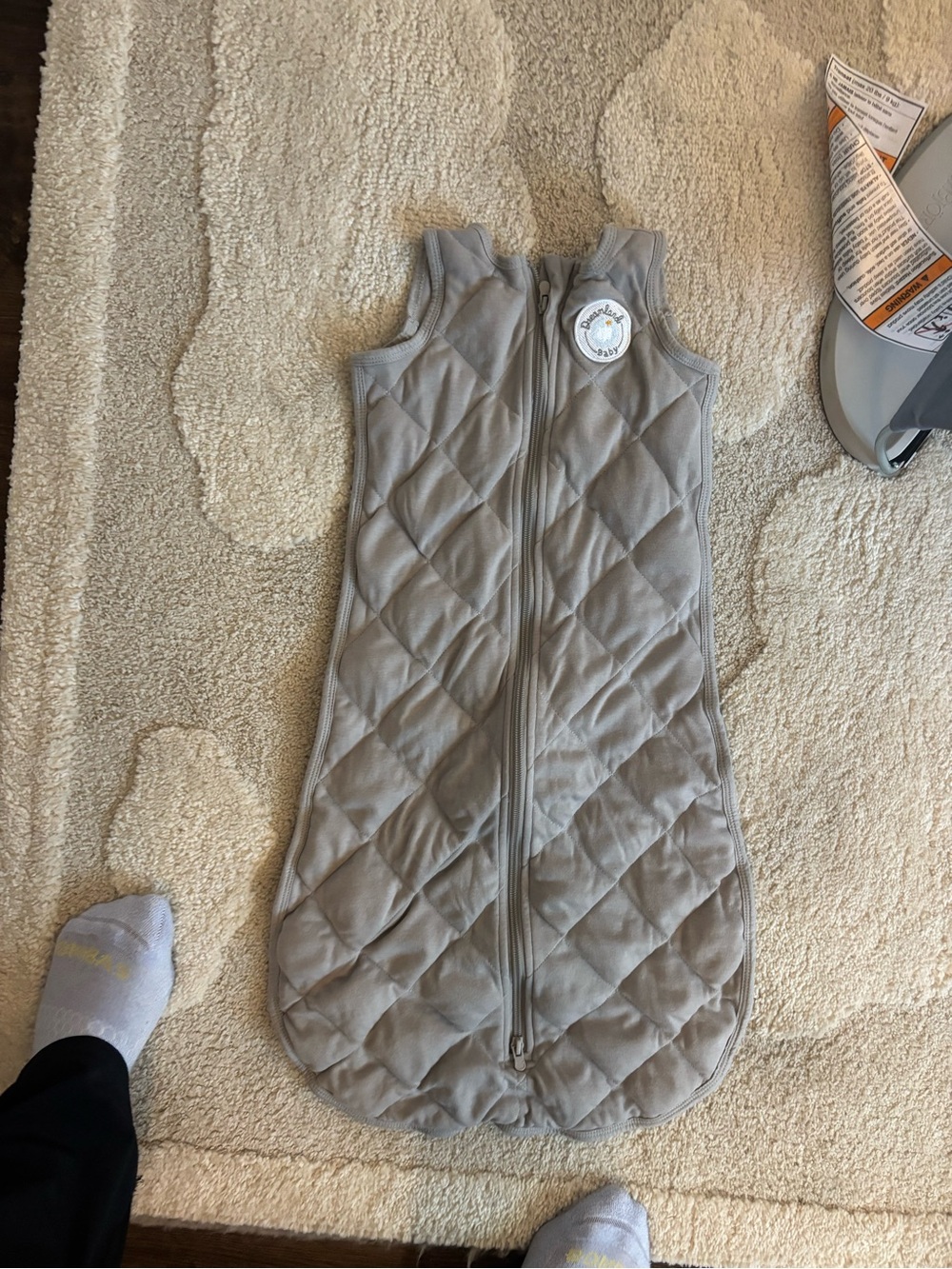 Gray Quilted Sleeveless Baby Sleep Sack with Front Zip